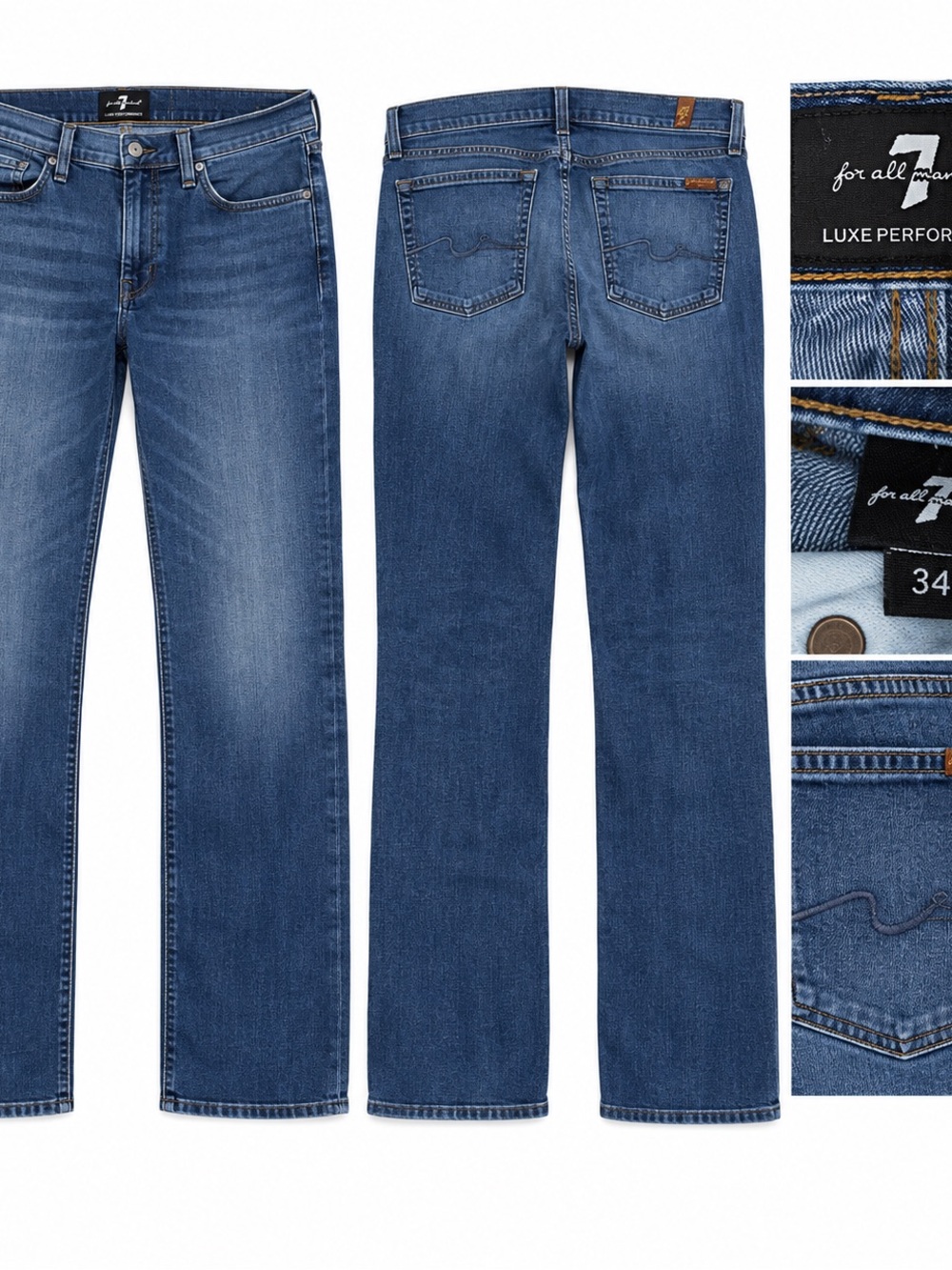 7 For All Mankind Men's Mid Blue Bootcut Jeans